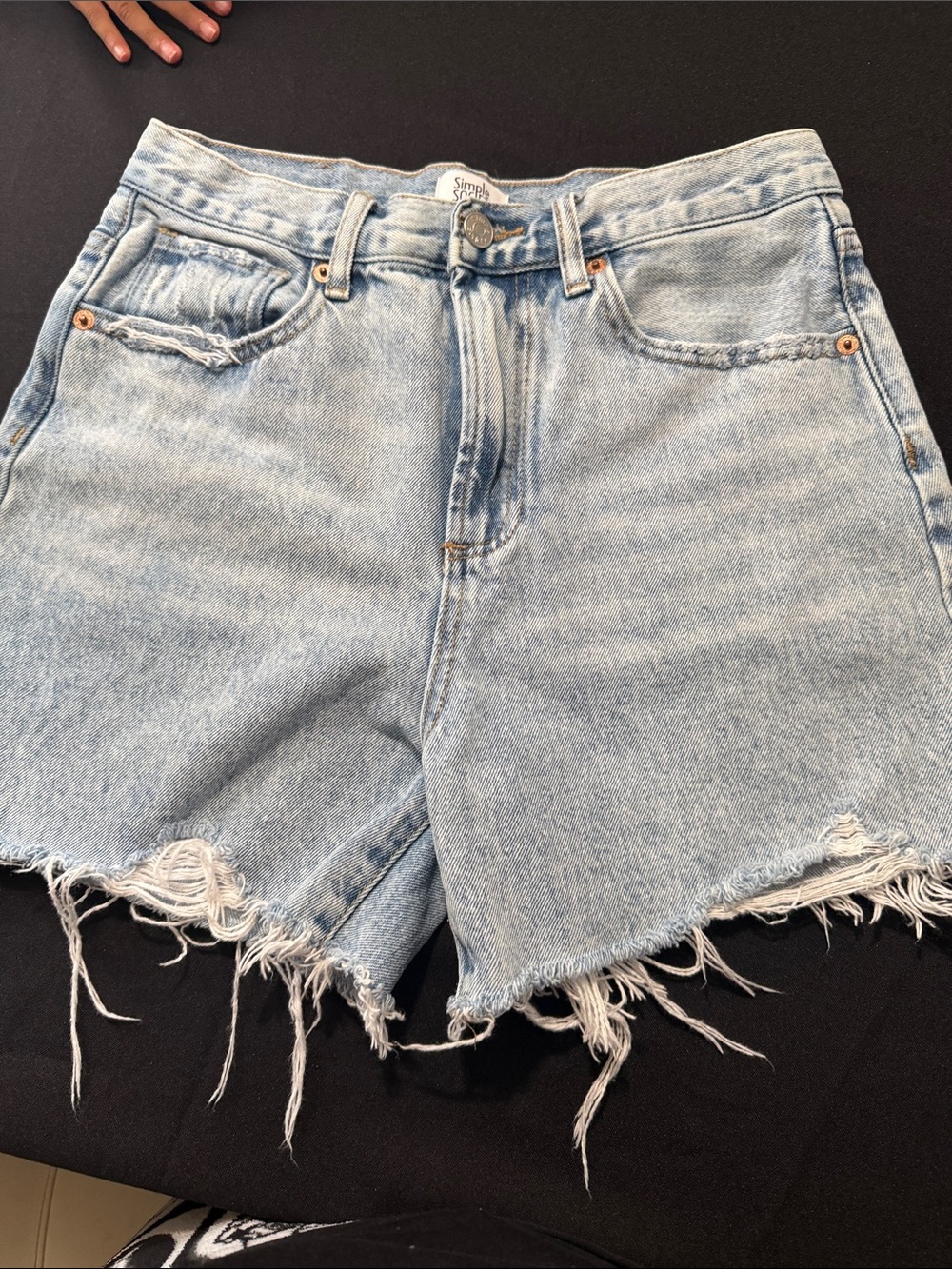 Simple Light Blue Distressed High-Rise Denim Shorts